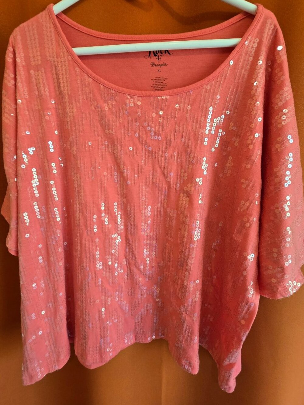 Rock 47 by WRANGLER Women's XL Peach Sequined Short Sleeve Top